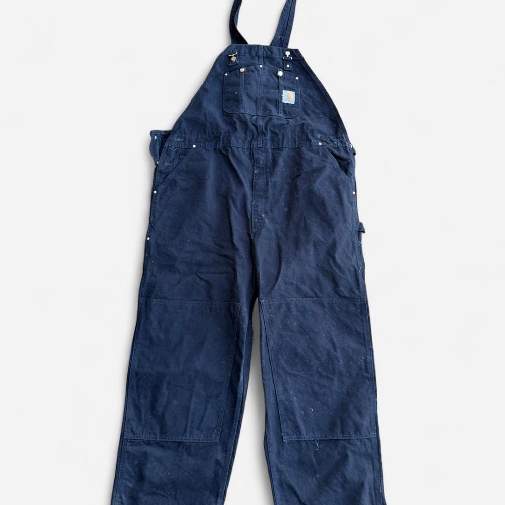Carhartt R01 Black Denim Overalls Mens 46x32 Double Knee Workwear Bibs